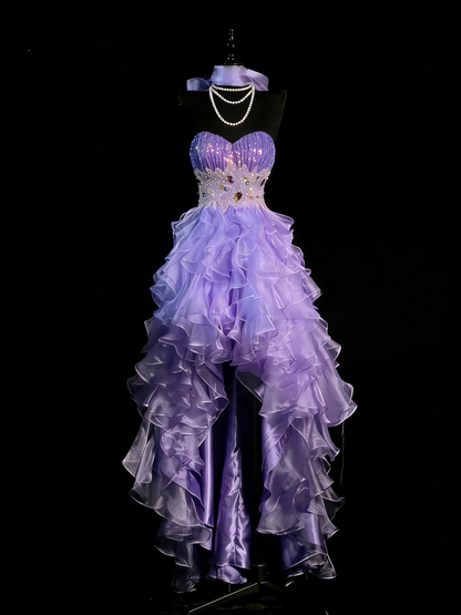 Robe de bal princesse lilas décolleté cœur corset dos ajusté à volants étagés robe de soirée robe de cérémonie N991