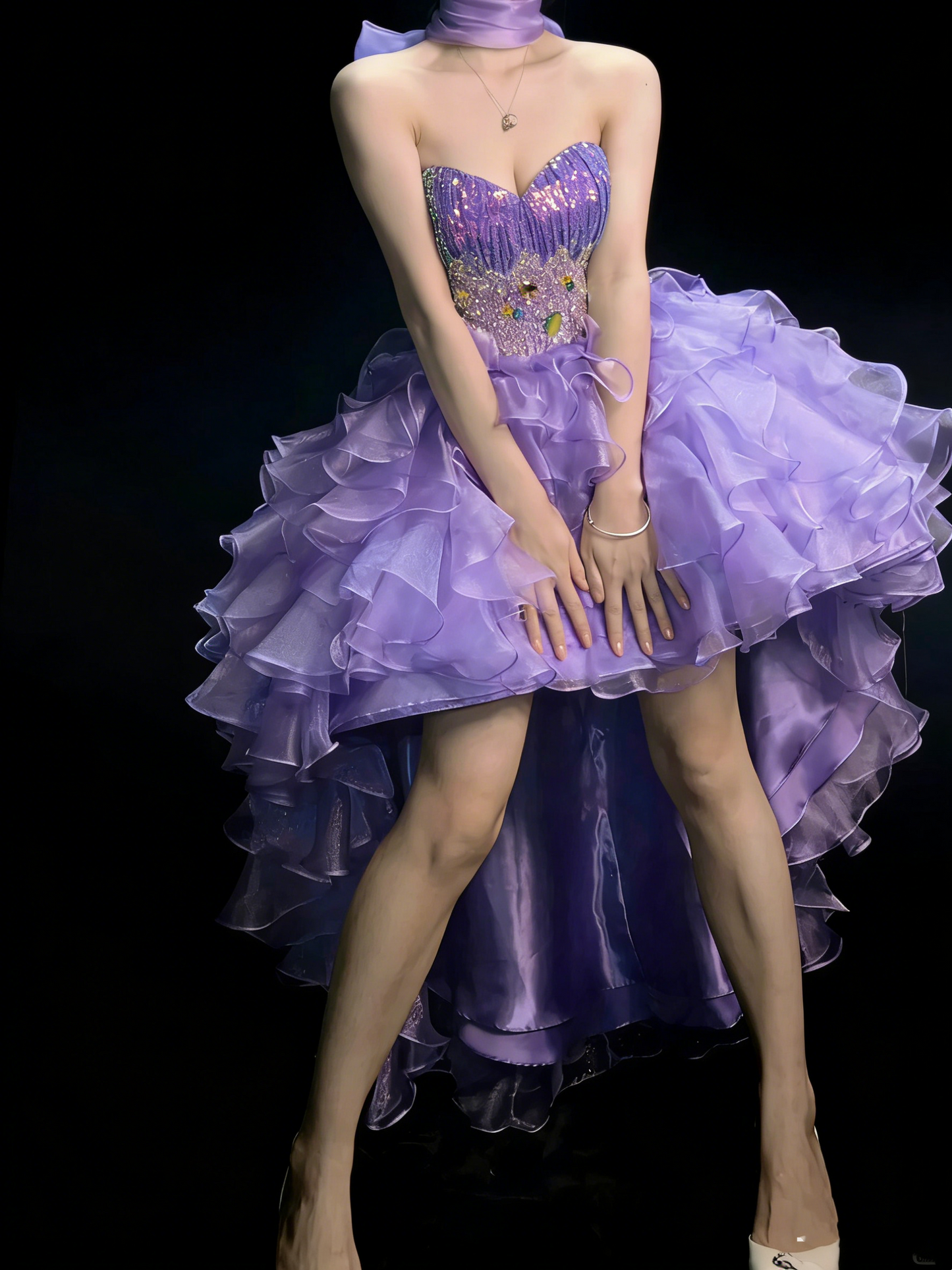 Robe de bal princesse lilas décolleté cœur corset dos ajusté à volants étagés robe de soirée robe de cérémonie N991