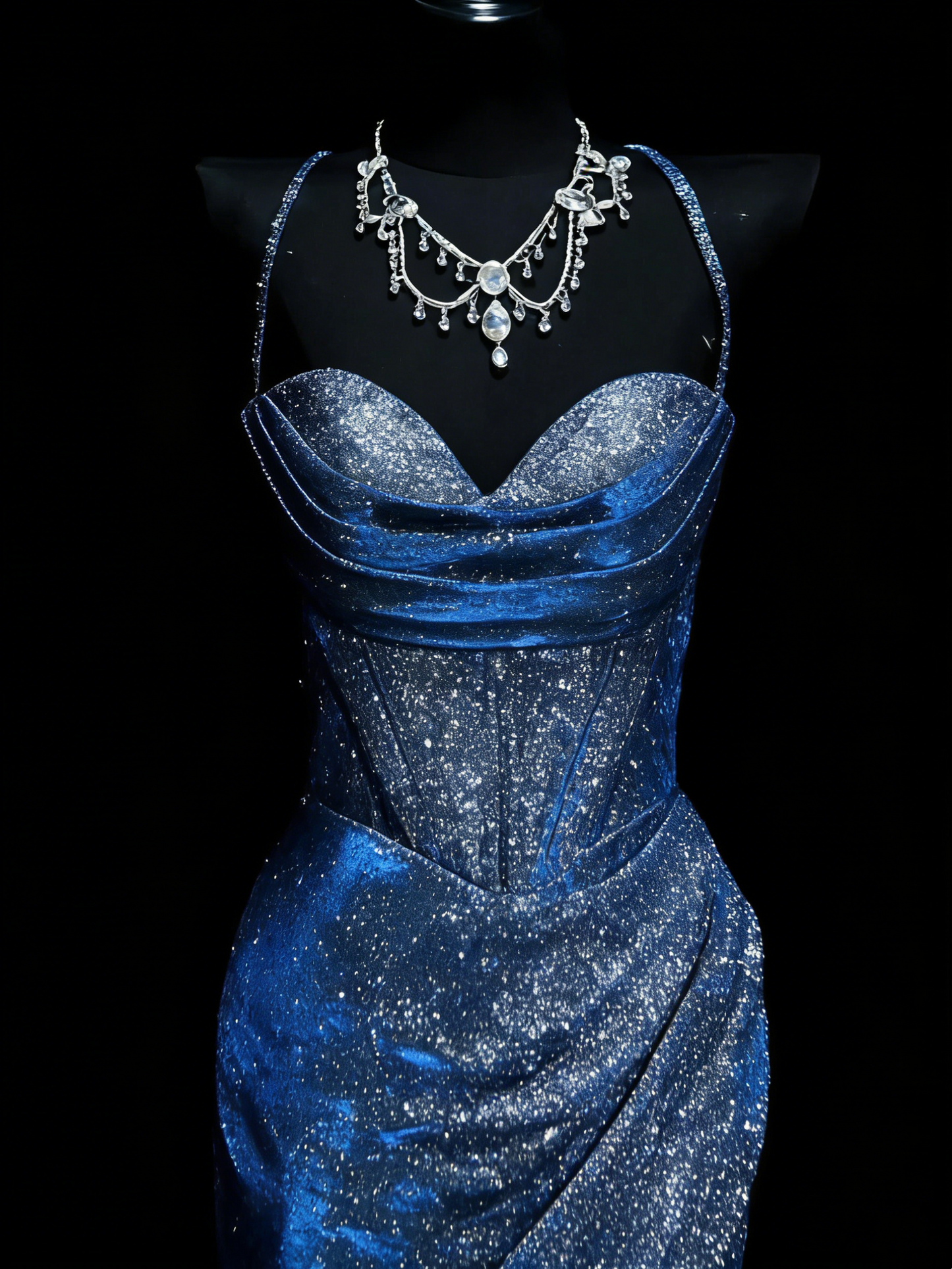 Stunning Mermaid Spaghetti Straps Navy Blue Sequins Long Prom Dresses Evening Outfits Formal Dress N993
