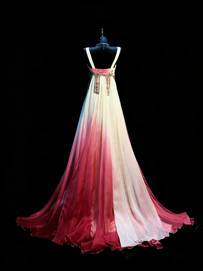 Stunning A Line Spaghetti Straps Multi Colors Chiffon Long Prom Dresses Evening Outfits Formal Dress N994