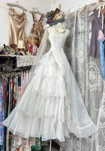 Magnifique robe de bal blanche à volants, longue et élégante, inspiration robes de soirée tendance, robe de bal formelle N1211
