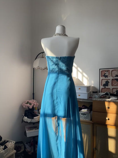 Vintage Sheath Sweetheart Blue Lace With Beading 16th Birthday Homecoming Dress Graduation Outfits RB6797