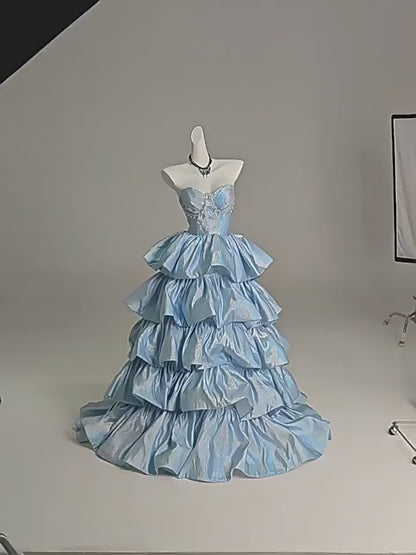 Princess Ball Gown Sweetheart Blue Tiered Bodice Prom Dresses Inspiration Long Party Night Gowns 20th Birthday Outfits AB2250