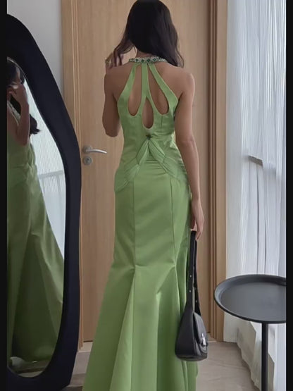 Vintage 1980s Mermaid V Neckline Green Prom Dresses Inspiration Long Party Retro Evening Dress 21st Birthday Outfits AB2372