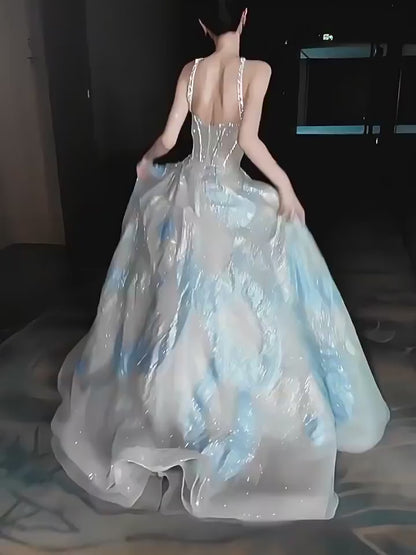 Robe de bal bustier bleue unique - Inspiration pour une longue soirée - Tenue pour un 20e anniversaire AB2241