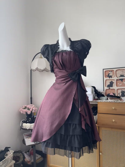 Vintage Ball Gown Spaghetti Strap Burgundy With Cape Satin 16th Birthday Homecoming Dress Graduation Outfit RB6792