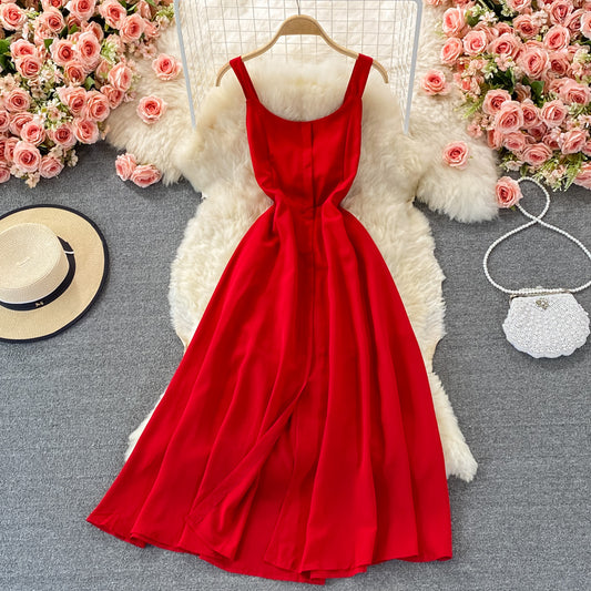 Rotes Chiffon-Kurzes A-Linien-Kleid, modisches Kleid RF0375