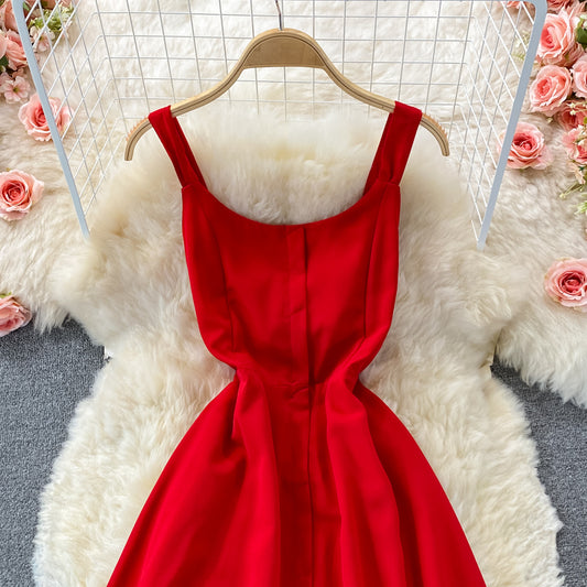 Rotes Chiffon-Kurzes A-Linien-Kleid, modisches Kleid RF0375