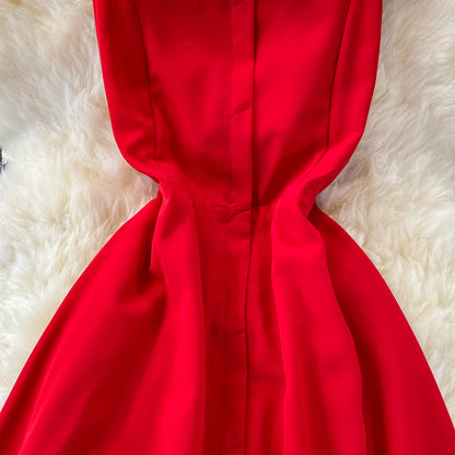 Rotes Chiffon-Kurzes A-Linien-Kleid, modisches Kleid RF0375