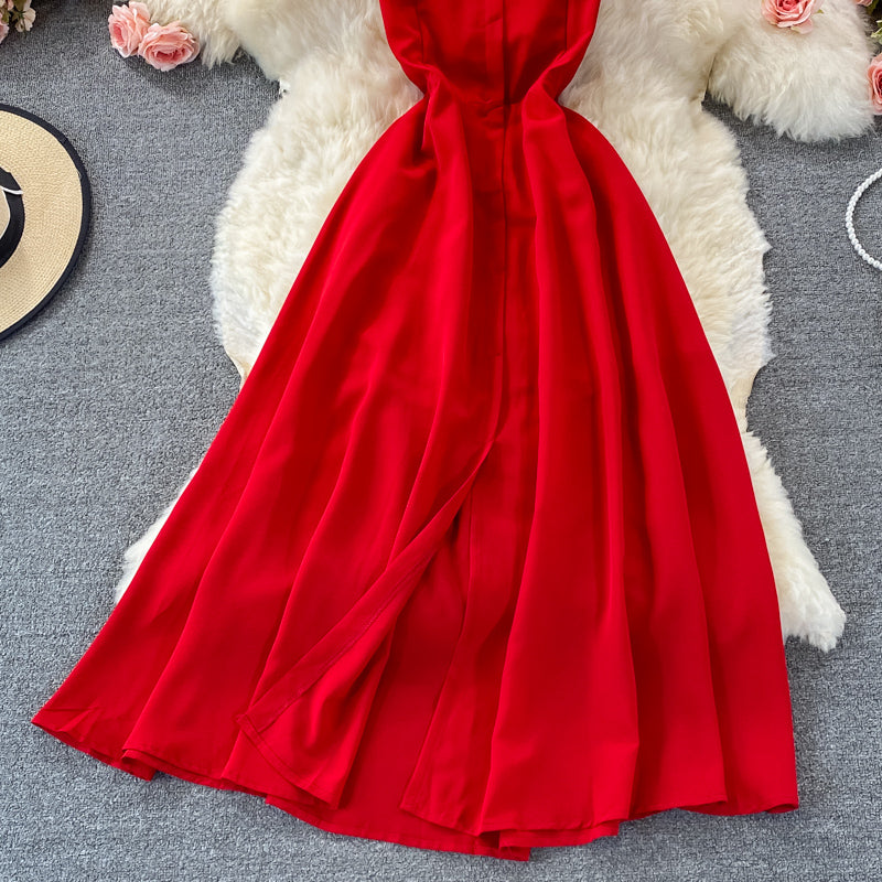 Rotes Chiffon-Kurzes A-Linien-Kleid, modisches Kleid RF0375