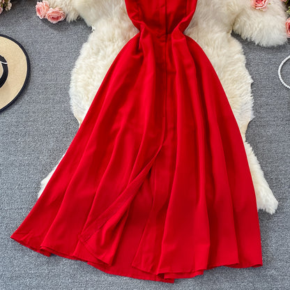 Rotes Chiffon-Kurzes A-Linien-Kleid, modisches Kleid RF0375