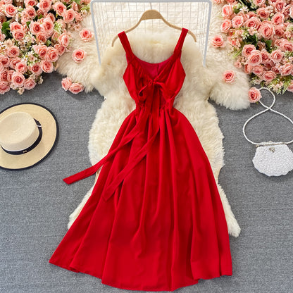 Rotes Chiffon-Kurzes A-Linien-Kleid, modisches Kleid RF0375