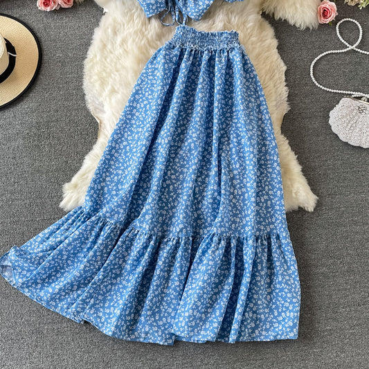 Süßes A-Linien-Blumenkleid, zweiteiliges Kleid RF0358