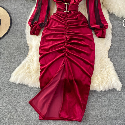 Sexy V-neck Dress With Hip Slits RF0322