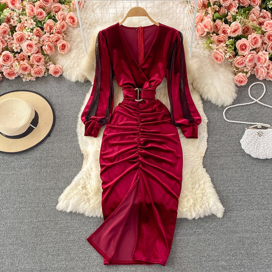Sexy V Neck Long Sleeve Dress Fashion Dress RF0256