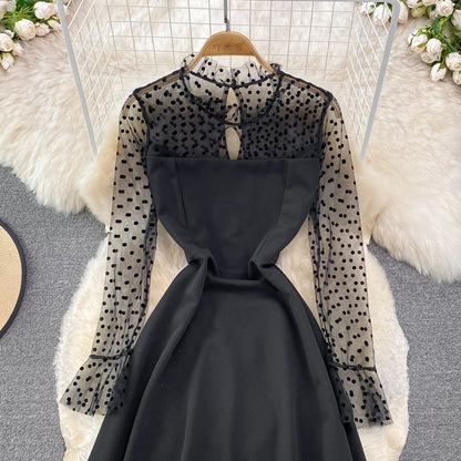 Robe élégante à manches longues et coupe trapèze, transparente, RF0227