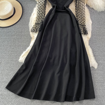 Robe élégante à manches longues et coupe trapèze, transparente, RF0227