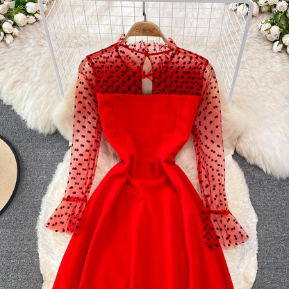 Robe élégante à manches longues et coupe trapèze, transparente, RF0227