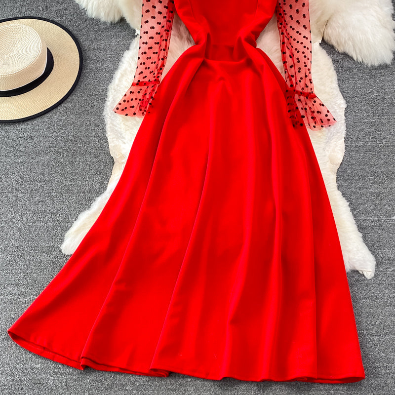 Robe élégante à manches longues et coupe trapèze, transparente, RF0227