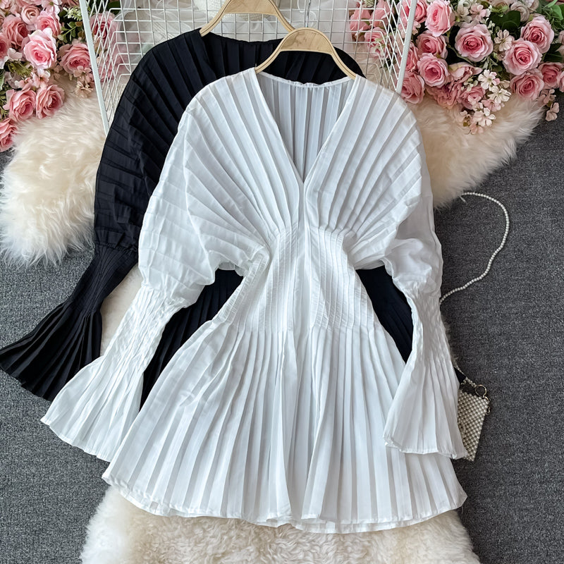 Robe unique à manches longues et col en V, robe tendance RF0226