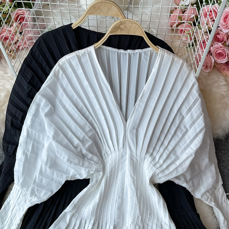 Robe unique à manches longues et col en V, robe tendance RF0226