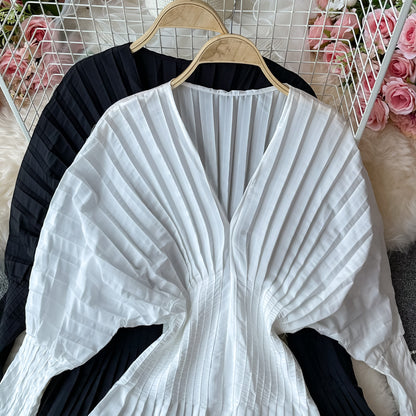 Robe unique à manches longues et col en V, robe tendance RF0226