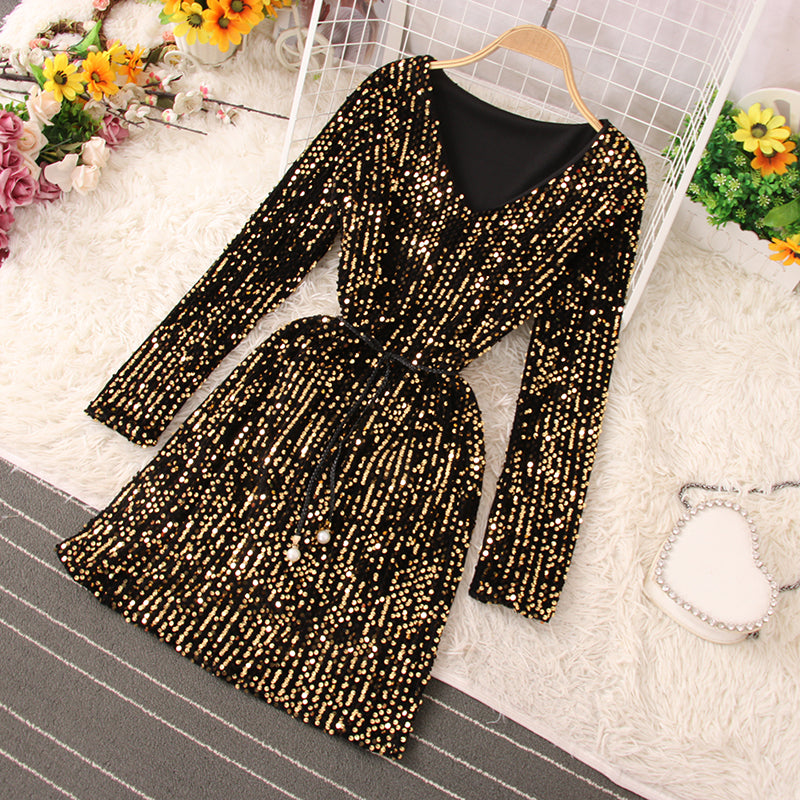 Robe courte à paillettes brillantes, robe tendance RF0224