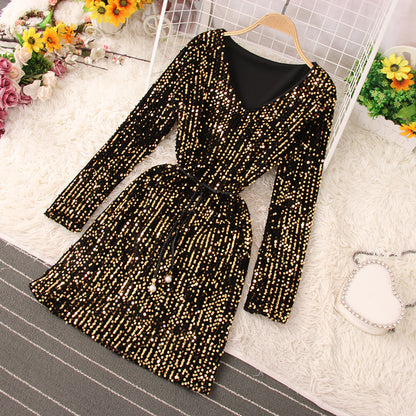 Robe courte à paillettes brillantes, robe tendance RF0224