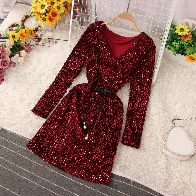 Robe courte à paillettes brillantes, robe tendance RF0224