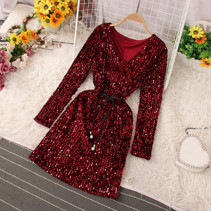 Robe courte à paillettes brillantes, robe tendance RF0224