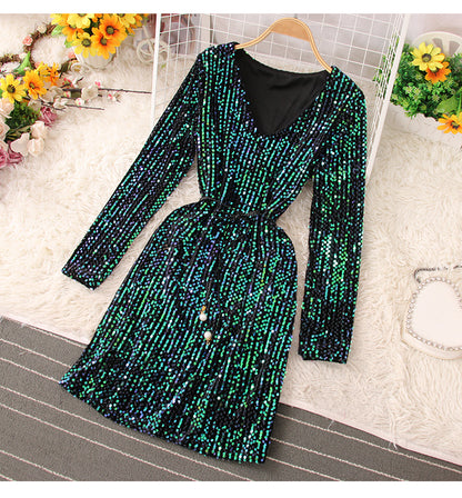 Robe courte à paillettes brillantes, robe tendance RF0224