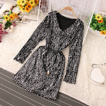 Robe courte à paillettes brillantes, robe tendance RF0224