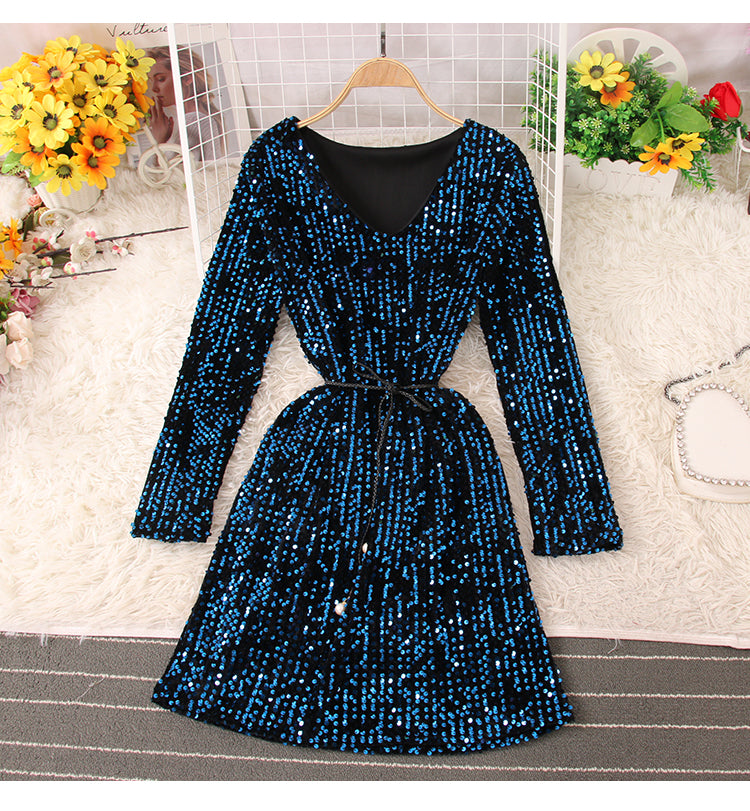 Robe courte à paillettes brillantes, robe tendance RF0224