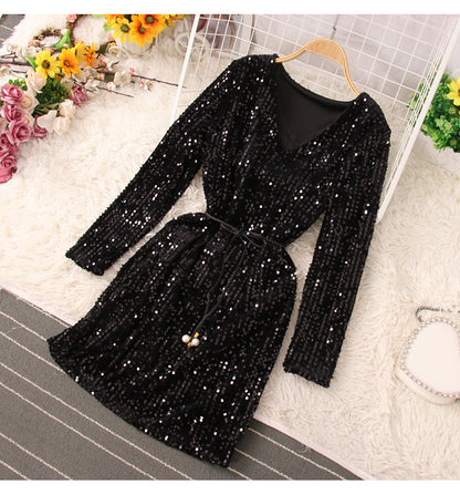 Robe courte à paillettes brillantes, robe tendance RF0224