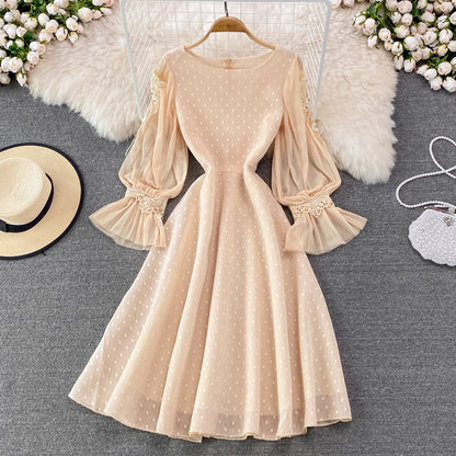 Robe trapèze à manches longues en dentelle, jolie robe tendance RF0222