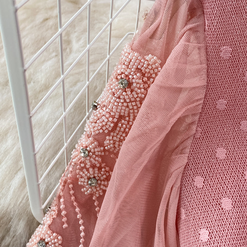Robe trapèze à manches longues en dentelle, jolie robe tendance RF0222