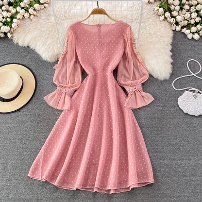 Robe trapèze à manches longues en dentelle, jolie robe tendance RF0222