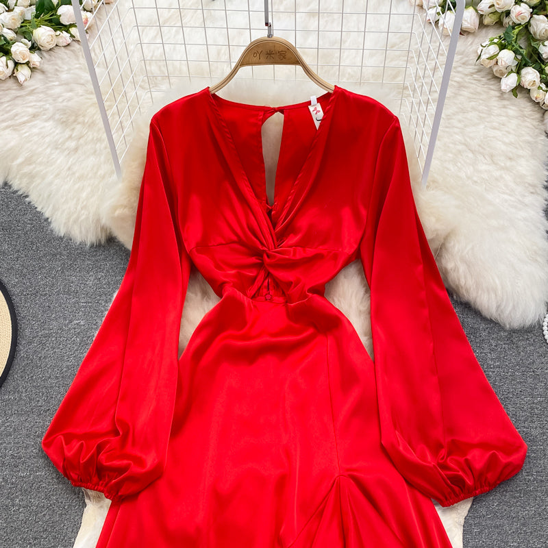 Robe longue trapèze en mousseline rouge, robe tendance rouge RF0221