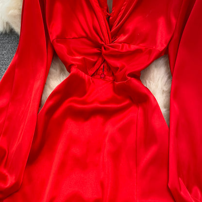 Robe longue trapèze en mousseline rouge, robe tendance rouge RF0221