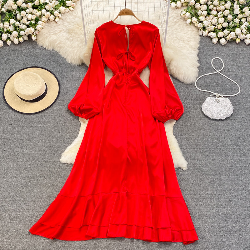 Robe longue trapèze en mousseline rouge, robe tendance rouge RF0221
