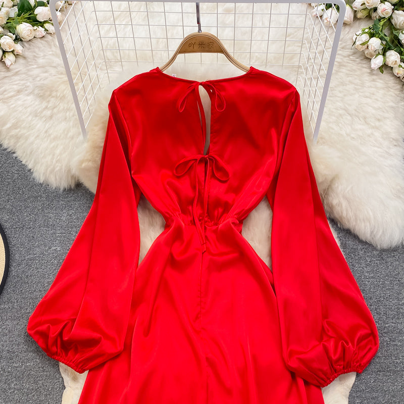 Robe longue trapèze en mousseline rouge, robe tendance rouge RF0221