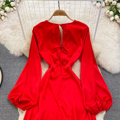 Robe longue trapèze en mousseline rouge, robe tendance rouge RF0221