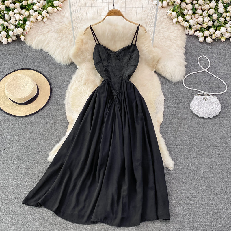 Jolie robe trapèze noire, robe tendance noire RF0220