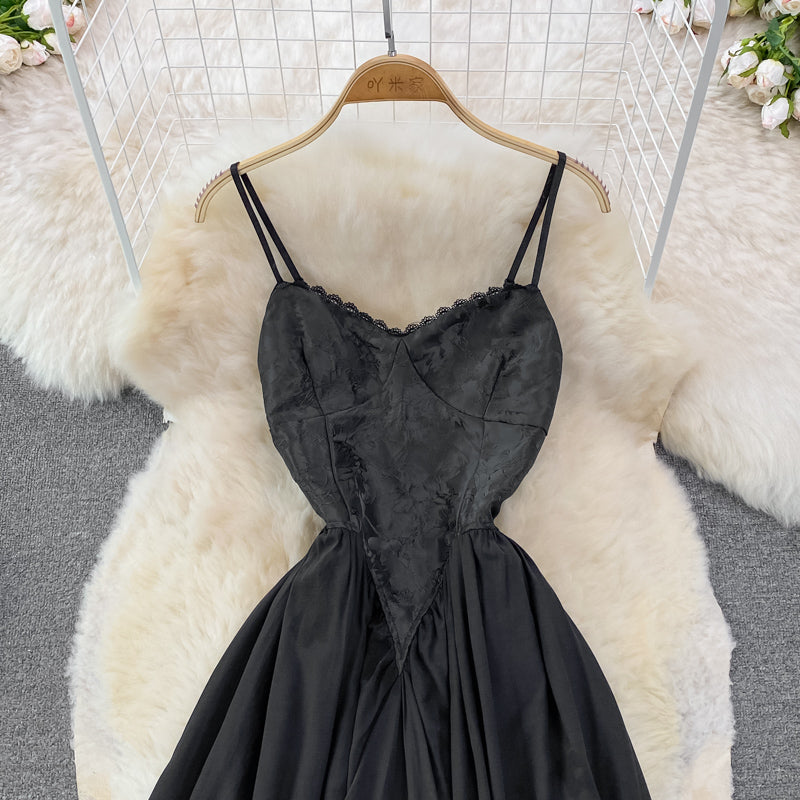 Jolie robe trapèze noire, robe tendance noire RF0220