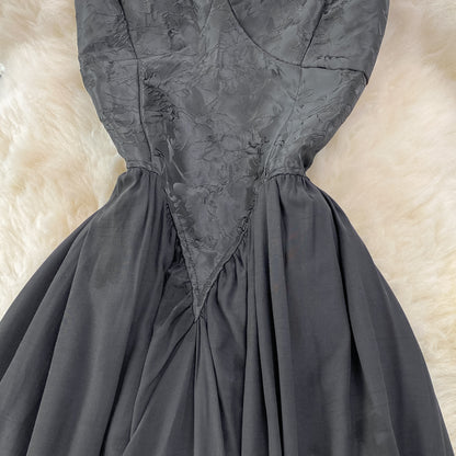 Jolie robe trapèze noire, robe tendance noire RF0220