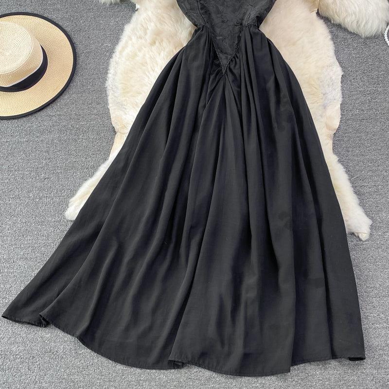 Jolie robe trapèze noire, robe tendance noire RF0220