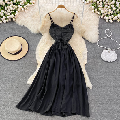 Jolie robe trapèze noire, robe tendance noire RF0220