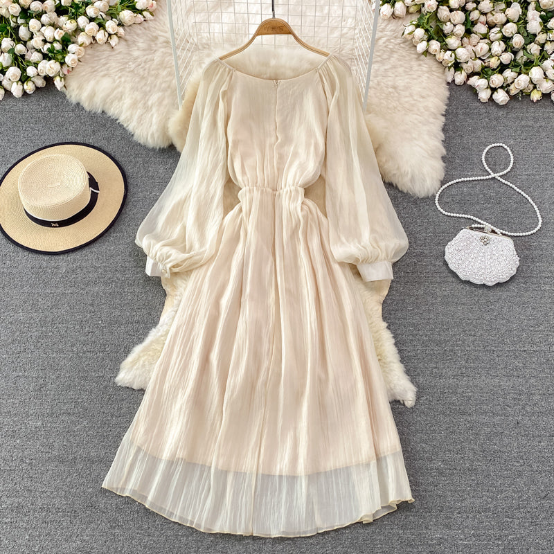 Robe champagne à manches longues et col en V, robe tendance RF0217
