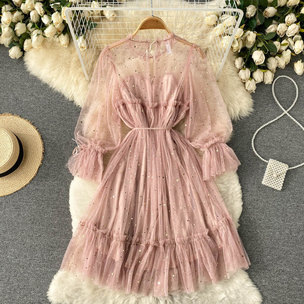 Robe mignonne à manches longues en tulle, robe tendance RF0207