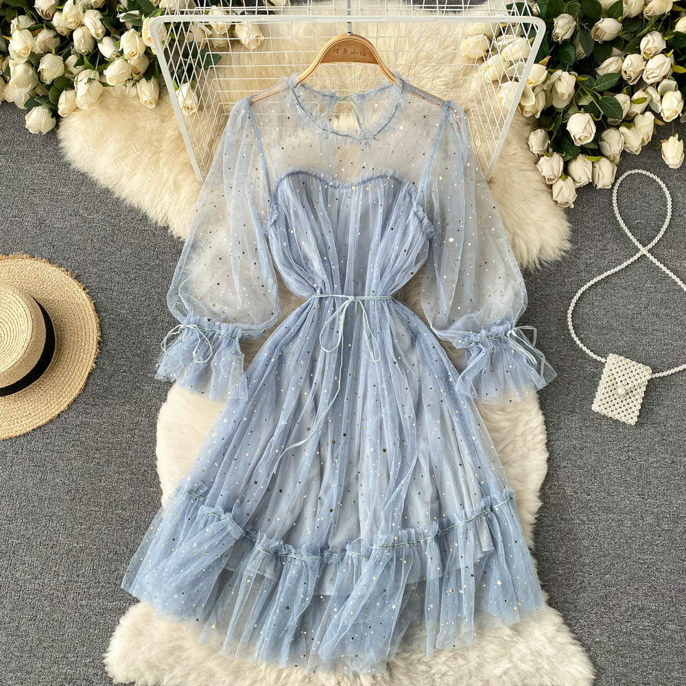 Robe mignonne à manches longues en tulle, robe tendance RF0207